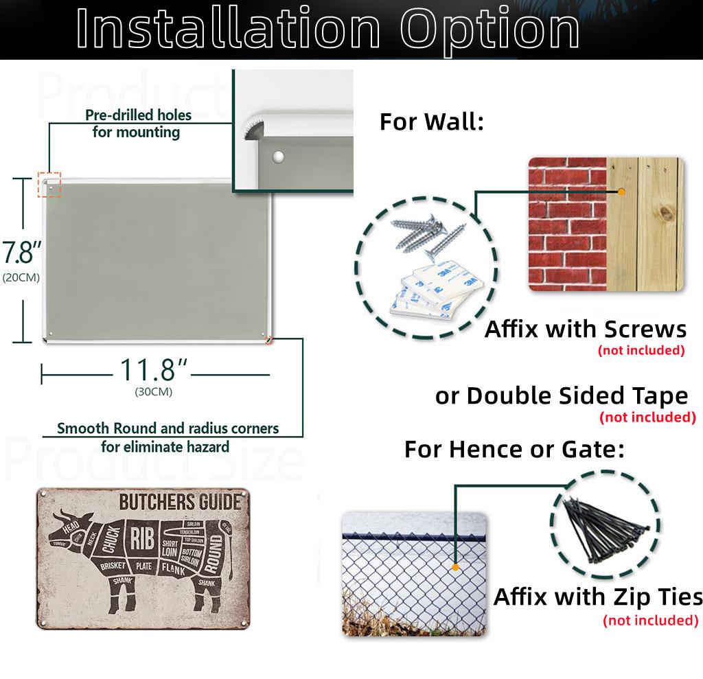 INEED Antikes „The Butcher's Guide“-Blechschild im Vintage-Stil, Tier-Küchen- und Marktdekor, Blechschild, Kunstposter, Metallplatte, Wanddekoration
