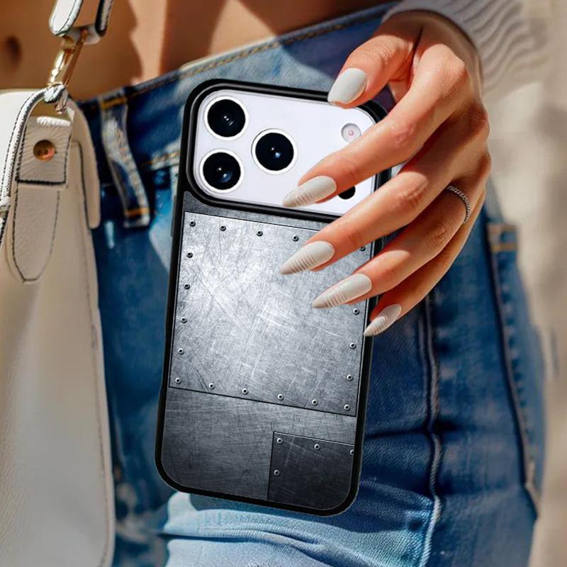 Gebürstete Metalltextur Stahl-Druck Handyhülle Für iPhone 17 Air 14 15 13 12 Max Hülle Für Apple 16 16e 11 Pro Max Plus Coque