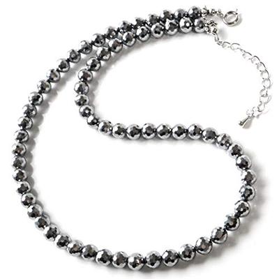 [GOLD STONE] Genuine Terahertz Ore Necklace, 6mm, 128-facet, Mirror Ball Cut, Power Stone, Natural Stone, Hook Type, Approximately 60cm Long