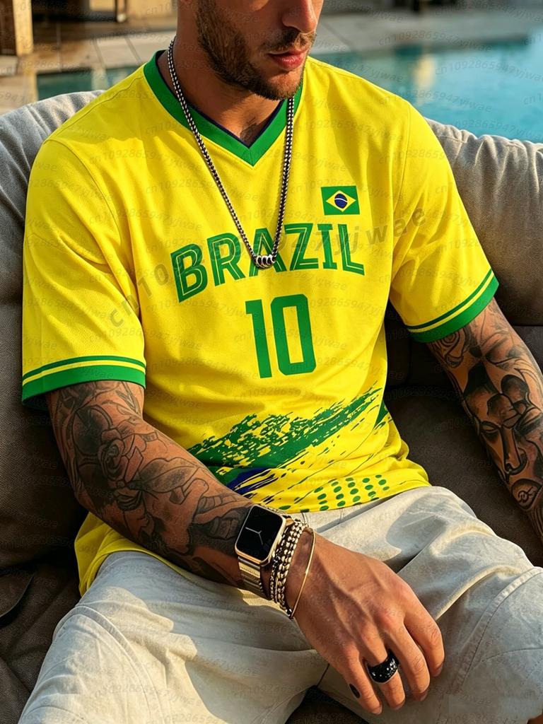 2026 hommes femmes  Drapeau Brésil Maillots de Football Pour Hommes Classique T-shirts Manches Courtes Brésil Décontracté Col Rond T-shirts de Sport Homme t-shirt