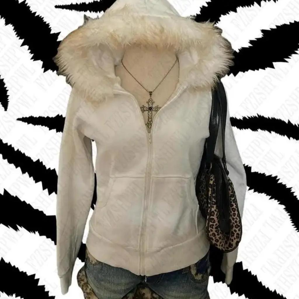 2KWEIRD Y2K Women Graphic Leopard Print Hoodies Clothes Hip Hop Punk Goth Warm Hairy Hooded Sweatshirt Gothic Retro Streetwear