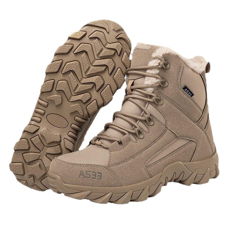 Warm Lined Tactical Hiking Boots Men Winter Outdoor Trekking Shoes With Rubber Sole Anti-Slip High-Cut