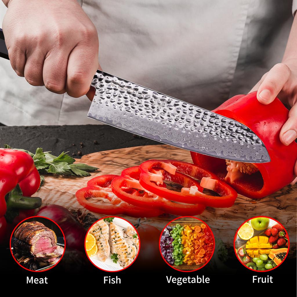 FINDKING 7.4 Inch Santoku Knife 67-layers Damascus Steel 9Cr18MoV Blade Chef Cleaver Slicing Japanese Kitchen Knife Resin Handle