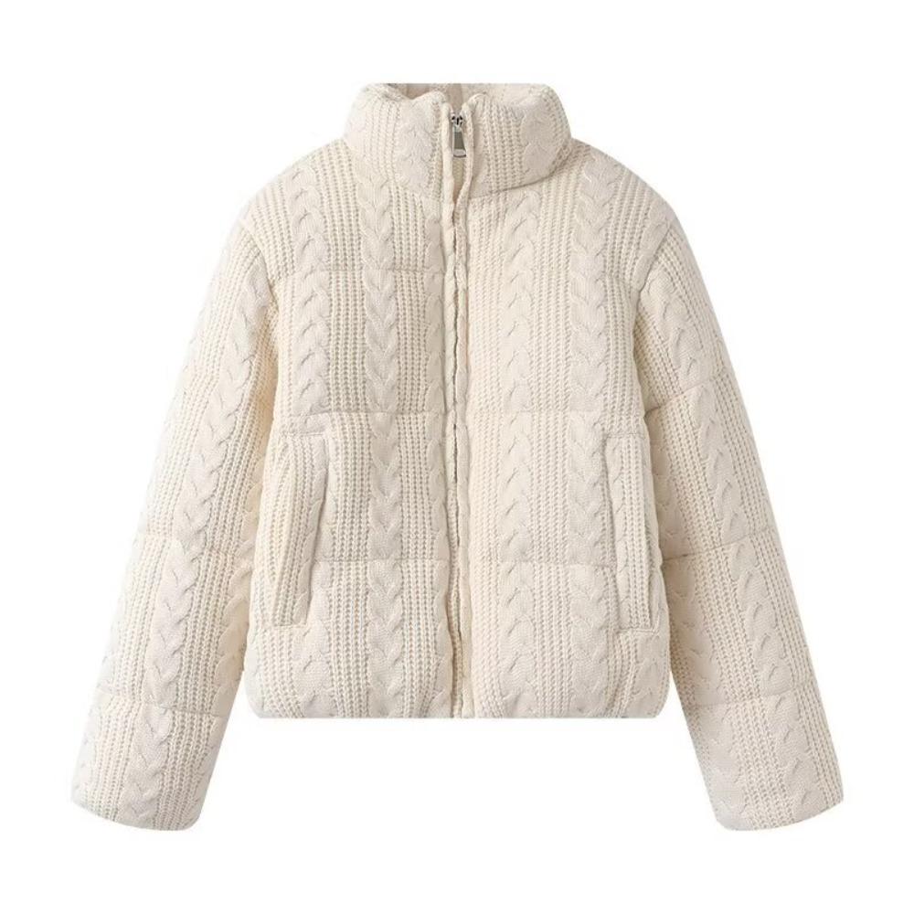 Women Knit Stand Collar Cropped Puffer