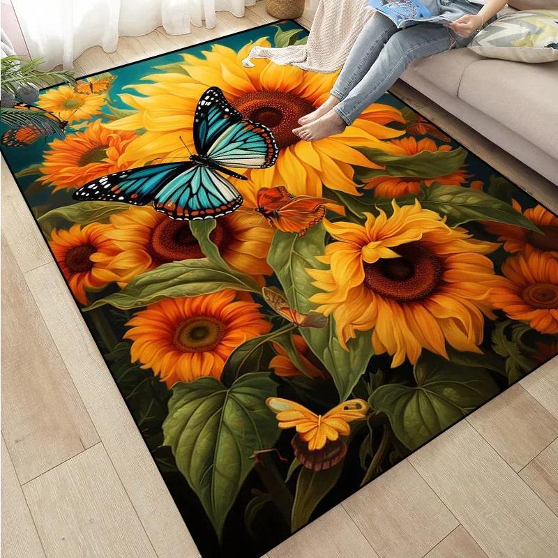 3D Sunflower Carpet Non-slip Floor Mat Bedroom Living Room Large Area Rugs Home Decor Floral Doormat Entrance Mat Tapis Salon