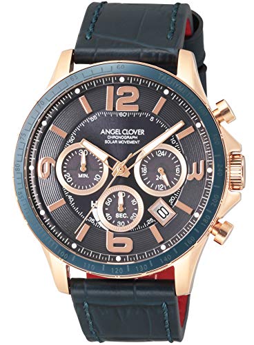 Мужские часы Angel Clover TIME CRAFT SOLAR, темно-синий циферблат, Солнечный кварцевый хронограф, TCS44PG-NV, Синий