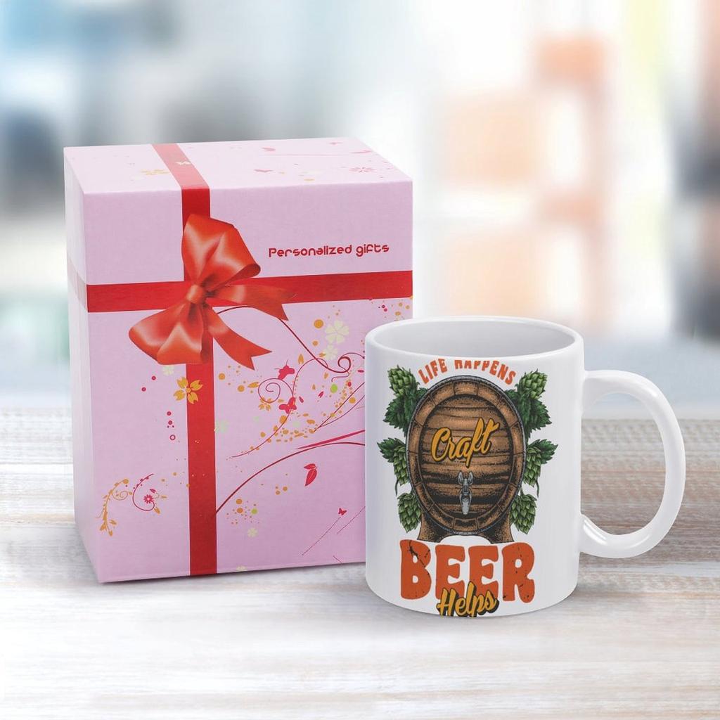 1pc 11oz Ceramic Coffee Mug with Double-Sided Beer Style Print, Everyday Gift Idea