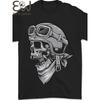 Men'S Heavyweight 100% Cotton Biker Outlaw Skull Motorcycle T-Shirt - Black with White Goggles & Full Skull & Goggles Print, All-Season Comfort Fit