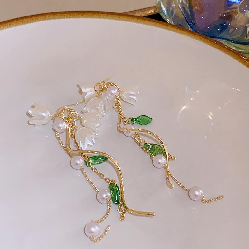 Premium pearl flower fringed earrings 2025 light luxury gentle temperament earrings niche personality earrings women