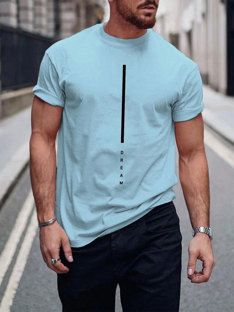 Summer men 100% cotton summer loose suitable for dream letter printing slim suitable for casual sports round neck short sleeve T