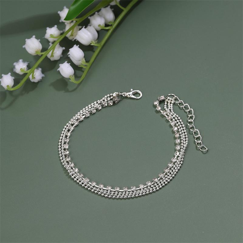Multi Layered Ankle Chains Summer Beach Ankle Chains Street Photos Metal Chains Round Bead Chains Sparkling Diamond Ankle Chains