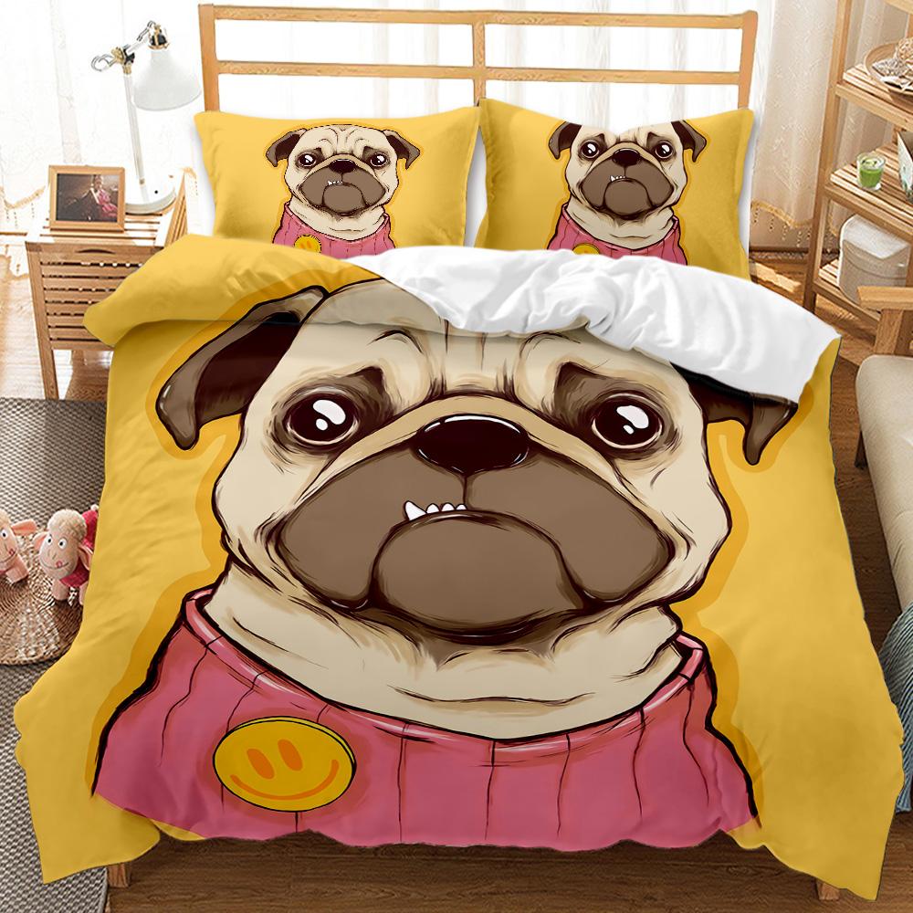 Cartoon Pug Duvet Cover Set Queen/King Size Cute Puppy Theme Bedding Set Golden Retriever Husky Pet Soft Polyester Quilt Cover