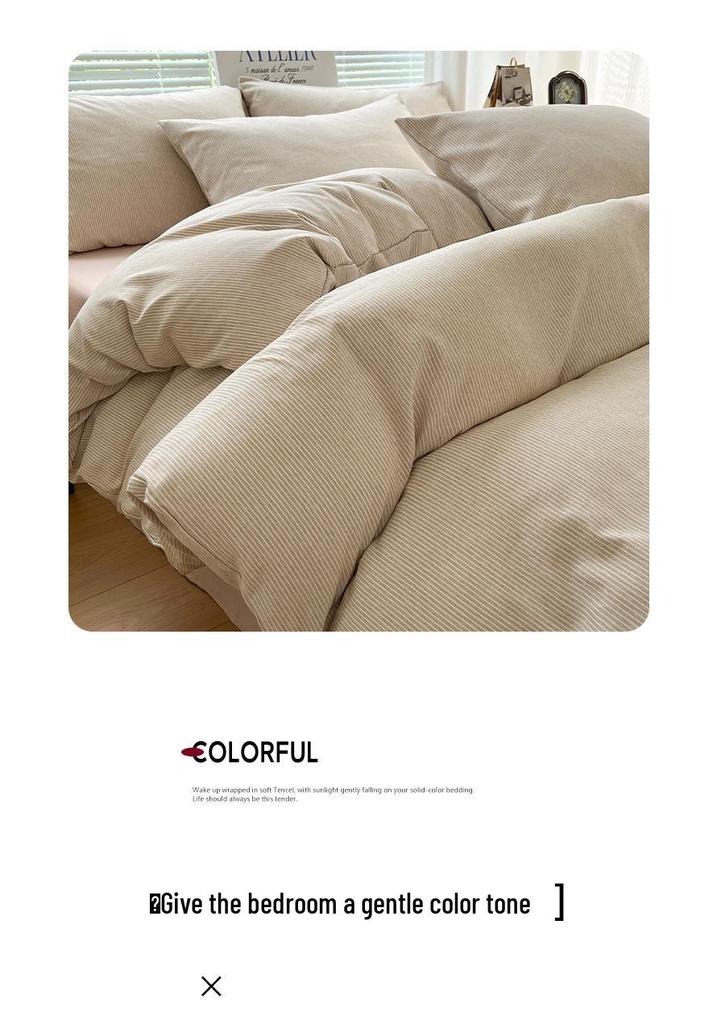 Japanese Minimalist Pure Cotton Bedding Set - Washed Cotton Duvet Cover, Bed Sheet, Dorm-Friendly (3 or 4-piece).