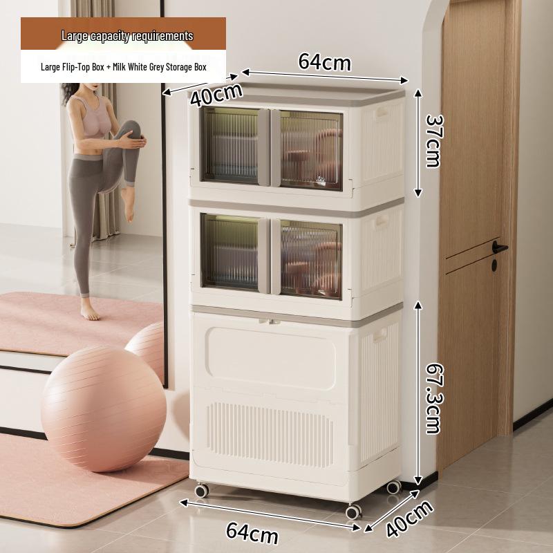 Yoga Mat Plastic Trolley with Flip-Top Storage Basket for Living Room Fitness Equipment