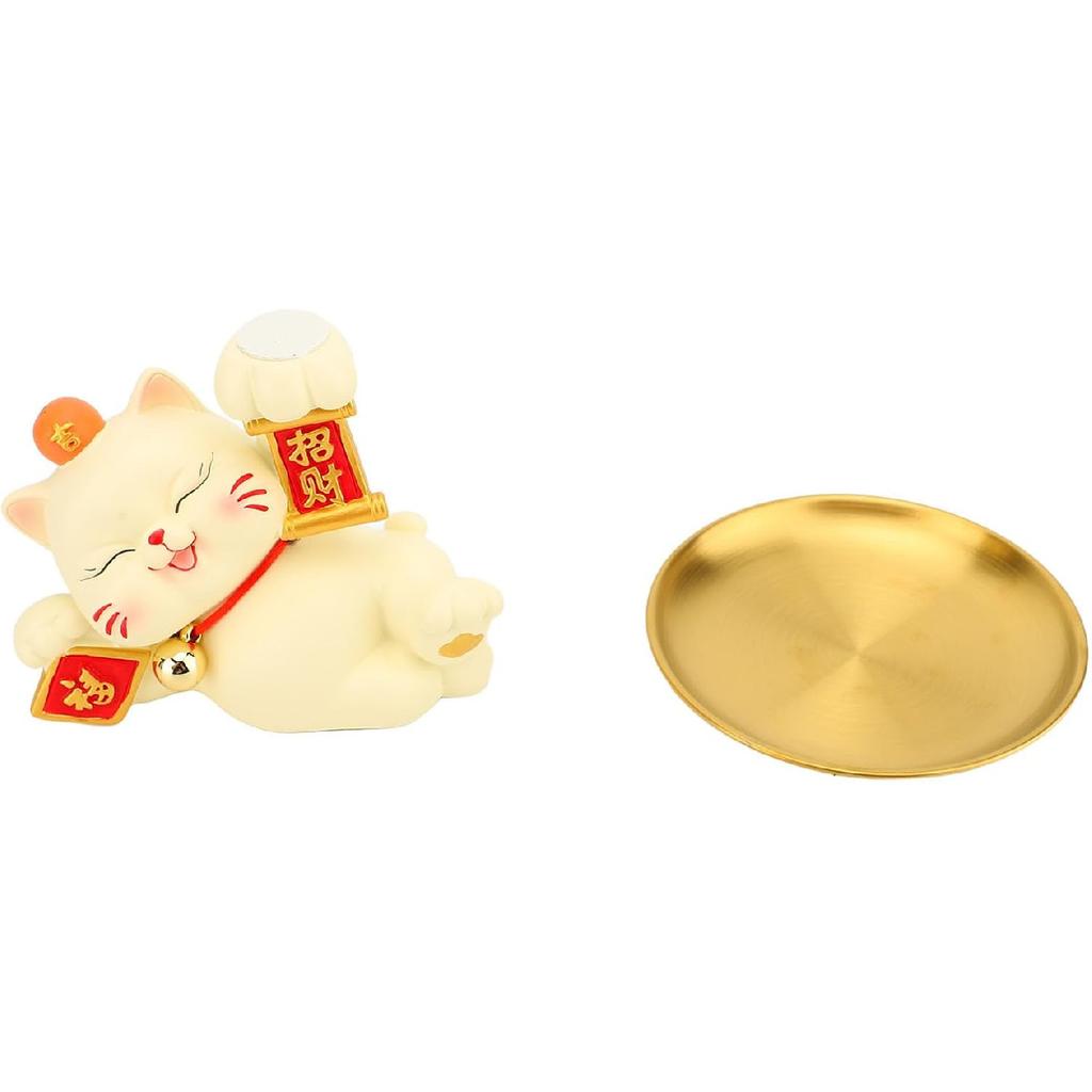Resin Cat Decorative Tray Figurines, Panda Statue Lucky Cat Dancing Funny Cat Statue for Home, Bedroom, Office Entrance Table Decor and Gadgets