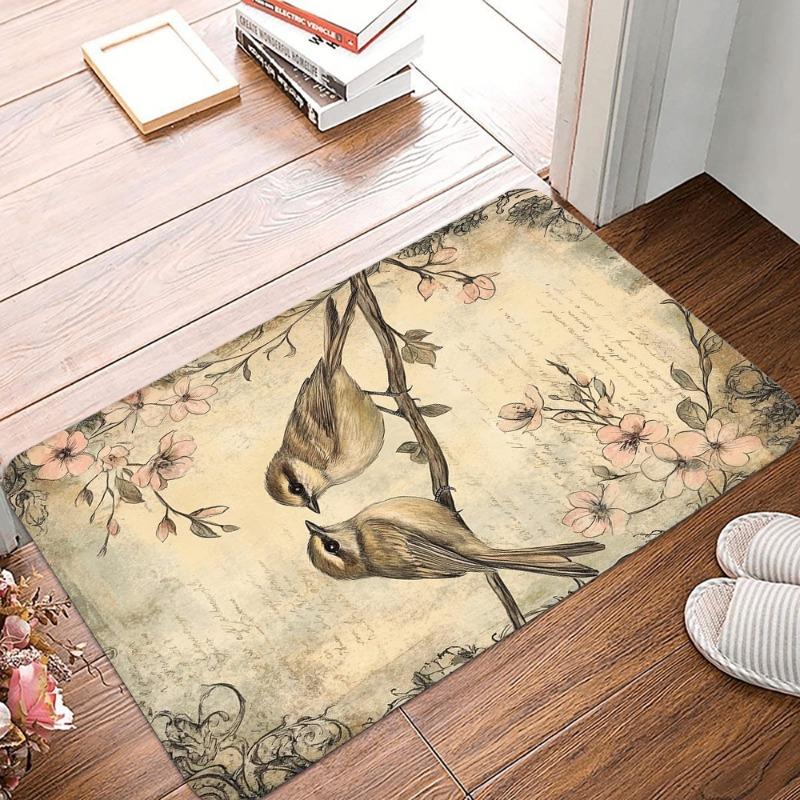 Vintage Hummingbird Printing Non-Slip Small Rug Waterproof Easy To Clean Floor Mat for Indoor Outdoor Use Durable Home Decorate