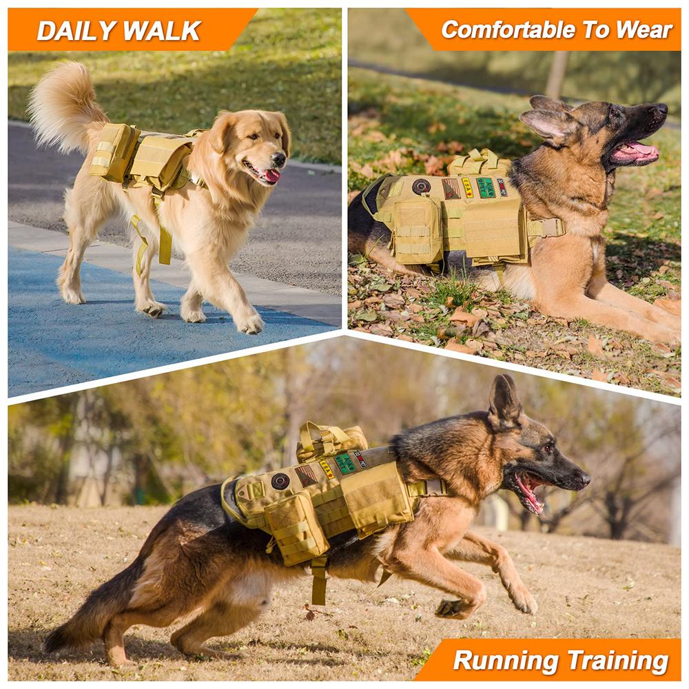 Tactical Large Dog Harness with Pouches Pet Vest Military Harnesses with Handle No-Pull Service Dogs Walking Training Hiking