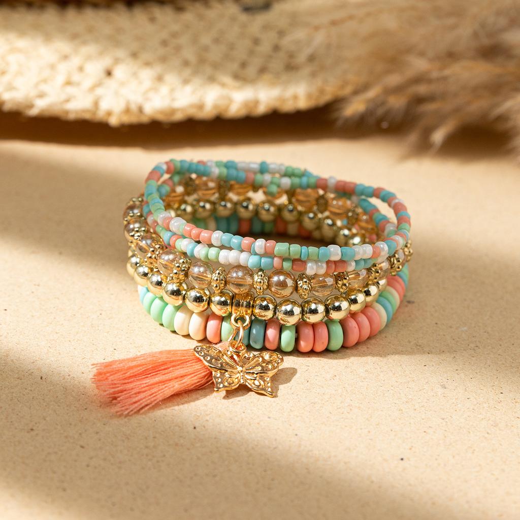 Boho Perlenarmband Instagram-inspiriert Nischenstil Farbblock-Stapelarmband-Set