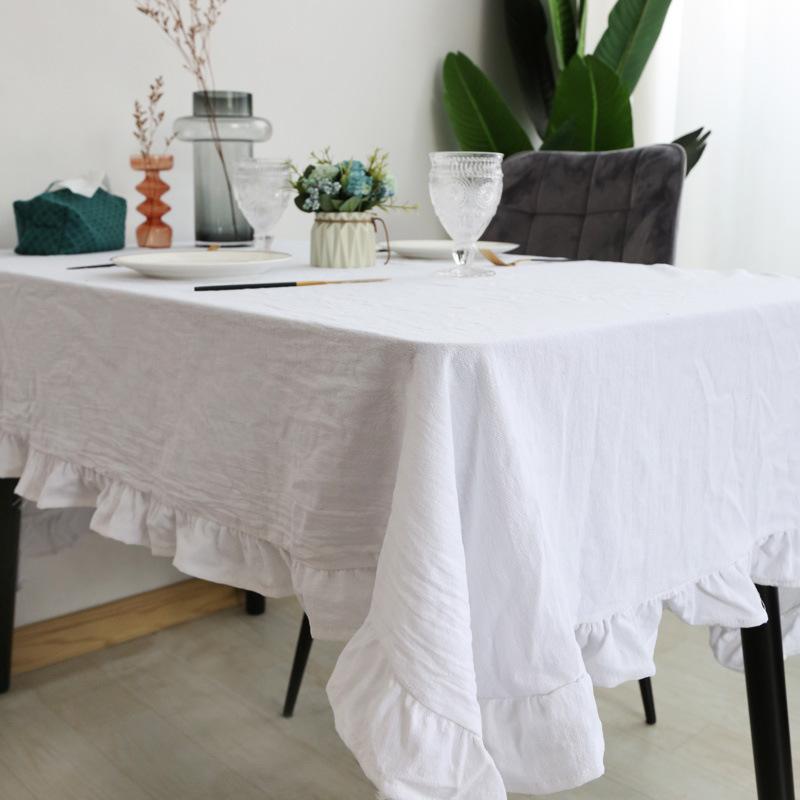 100% Cotton Table Cloth  Simplicity Pleated Soft Wash Cotton Table Cover Restaurant Kitchen Wedding Party Holiday Table Decor