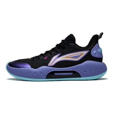Li Ning Yu Shuai Team Stoßdämpfung Rutschfest Abriebfest Low-Top Basketballschuhe Herren Sneaker Schwarz Lila ABPT039-2