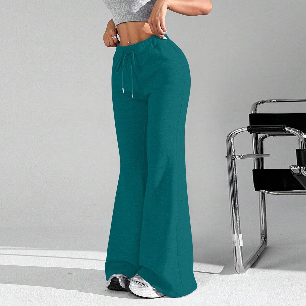 Ladies Fashion Loose Draw String Waist Solid Color Cargo Pants Leisure Flares