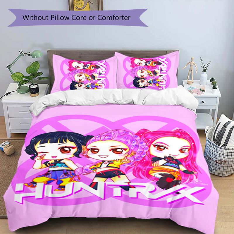 KPOP Hunter 3dílná sada povlečení Uzavírání na zip Obsahuje 1 povlak na přikrývku & 2 povlaky na polštář pro všechna roční období Ložnice Domácí Dekorace Koleje