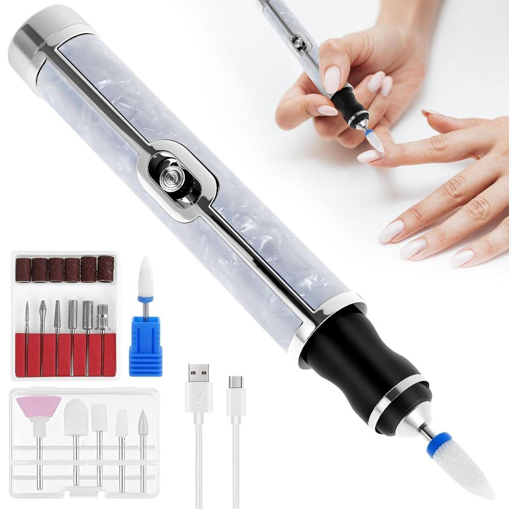 Cordless electric nail file, portable electric nail file, 20,000 RPM electric nail drill, low noise