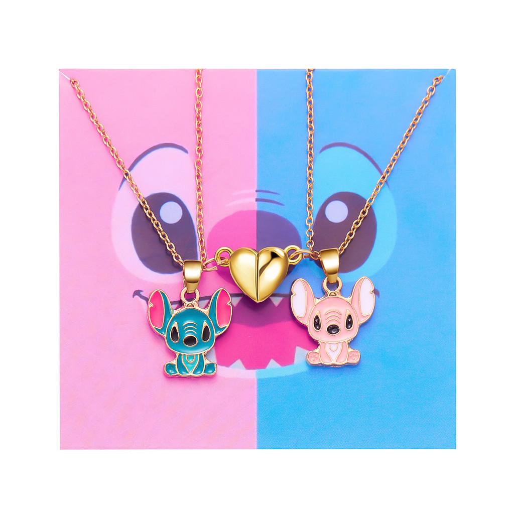 Lilo Stitch Heart Necklace With Electroplated Finish For Friendship And Couple Wear