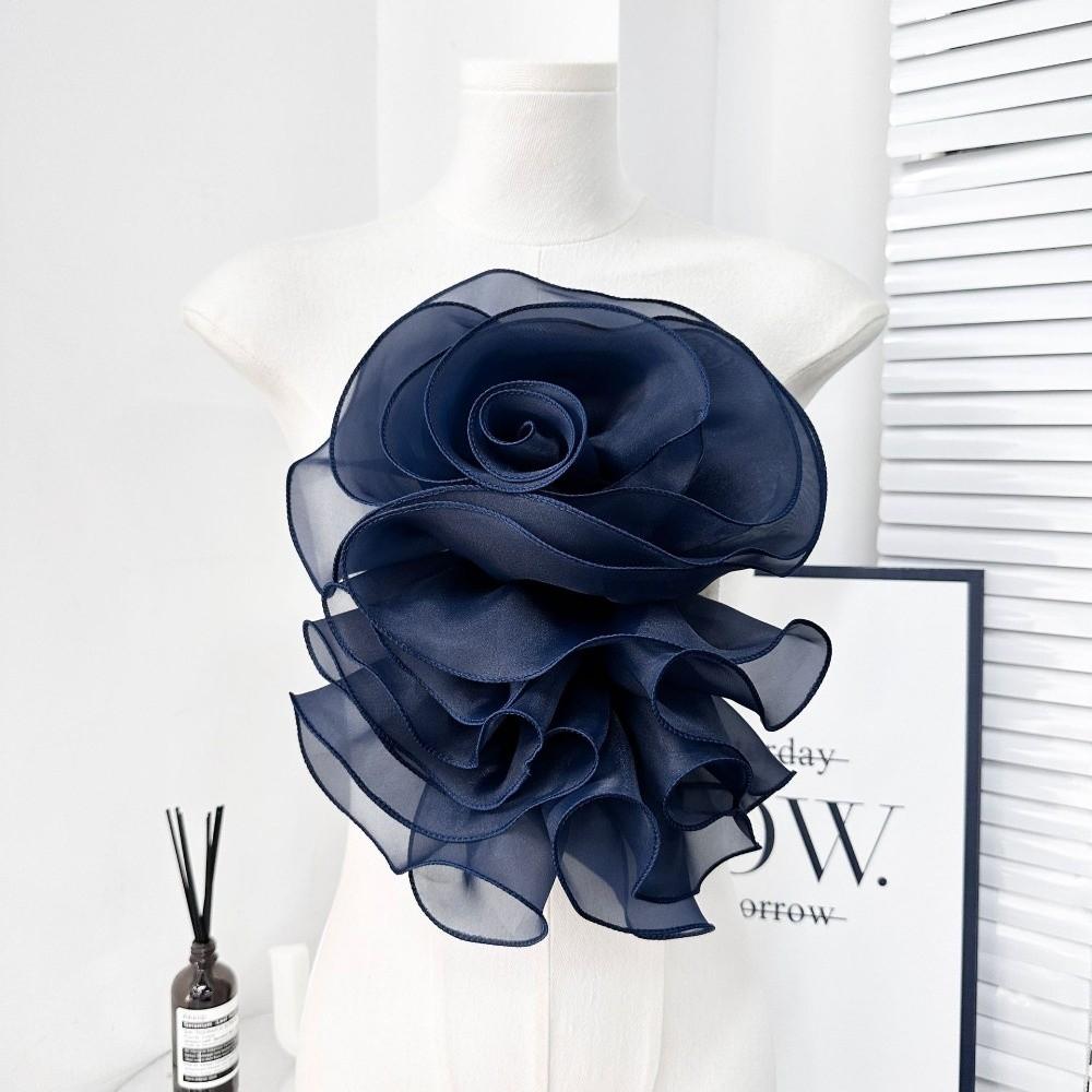 Fiori Petto 3D Stratificati Decorazione Abbigliamento Pieghettato Corsage Nuovo Fiore Rosa in Chiffon