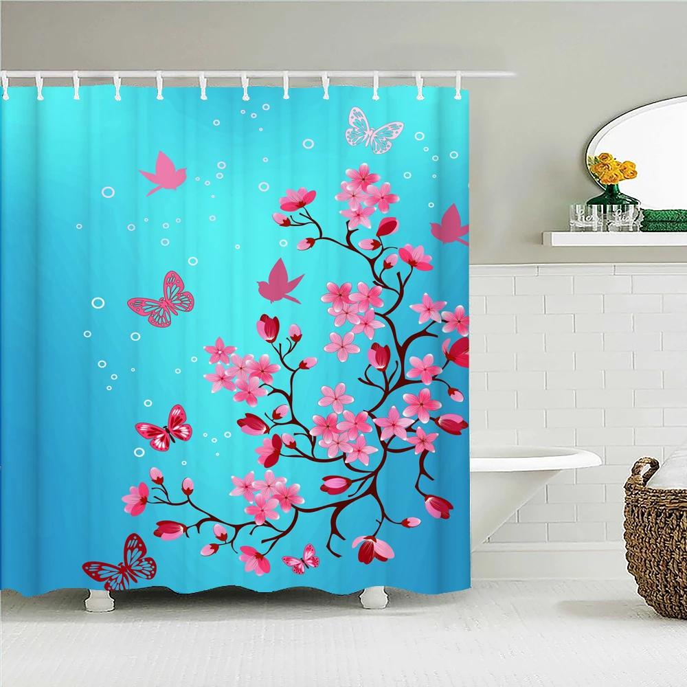 3d Printing Chinese Flower Bird Ink Landscape Shower Curtain Bathroom Waterproof Bath Curtain With Hooks Washable Cloth Decor