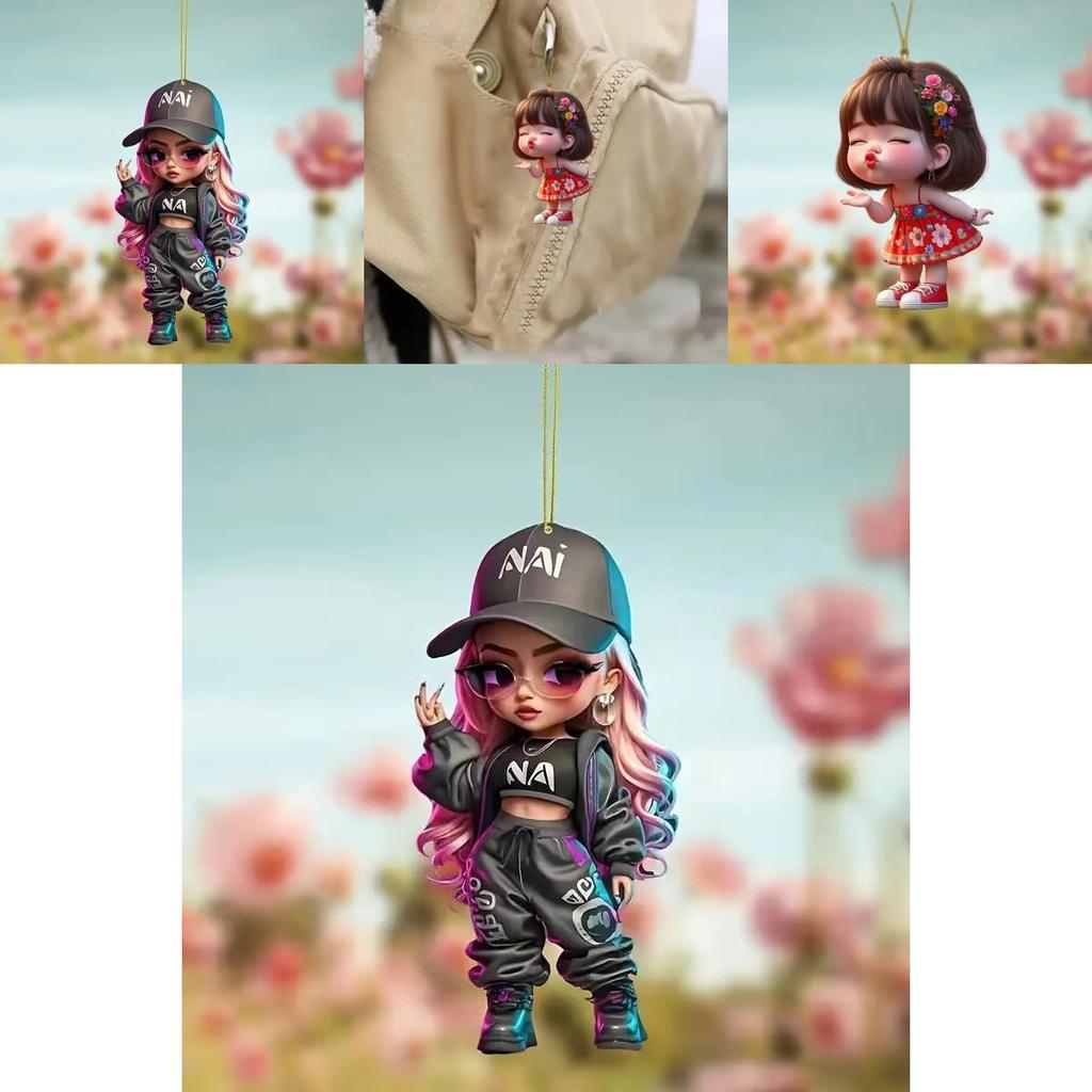 Car Mirror Hanging Acrylic Decorative Girl Series Cartoon Style For Vehicle Interior Decor