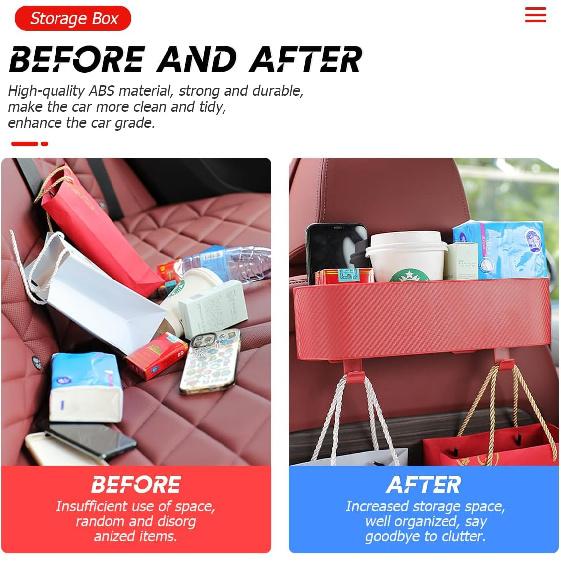 BELOMI Car Headrest Backseat Organizer With Cup Holder, Seat Back Hanging Storage Box With Hooks, Multi-Functional Drink Pocket Food Snack Phone Tray