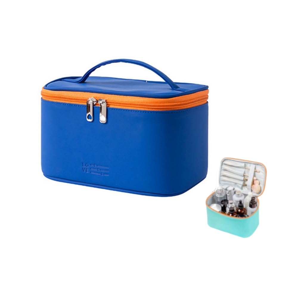 Aylashine Makeup Cosmetic PU Cosmetic Large Portable Cosmetic Multiple Colors Available Blue Square Pouch, Pouch, Bag, Lightweight, Capacity, Cute,