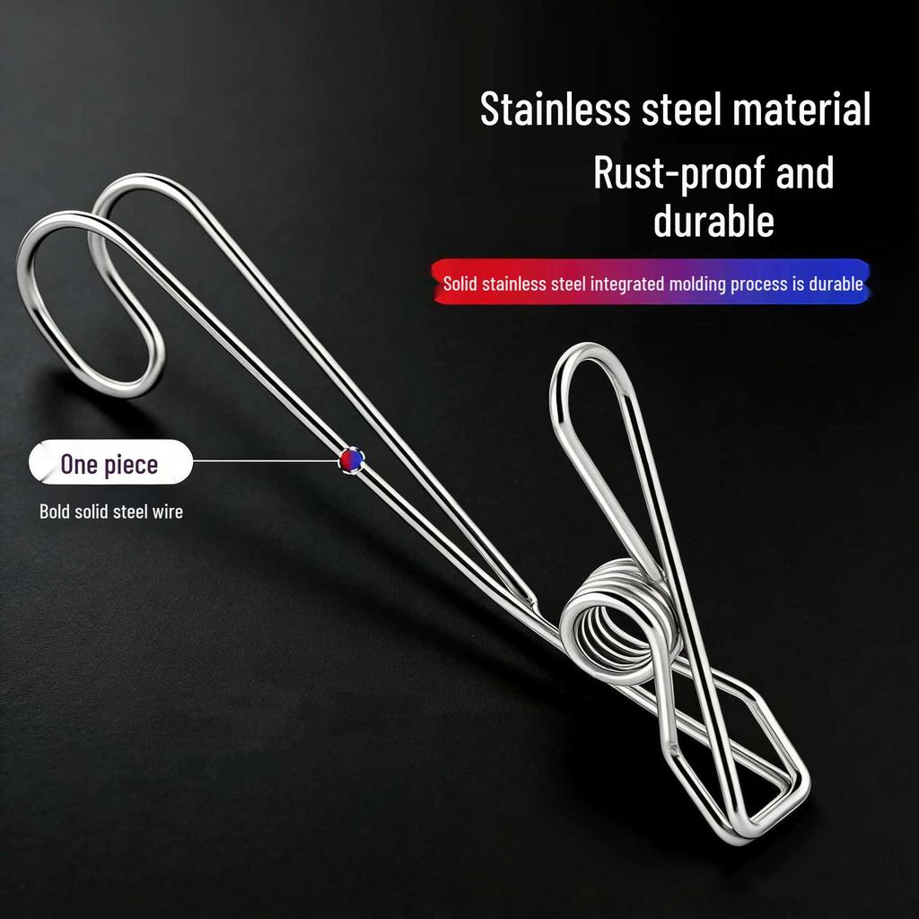 Stainless Steel Clip with Hook for Kitchen, Bathroom, or Clothesline Use - Windproof and Durable Clothes Pin