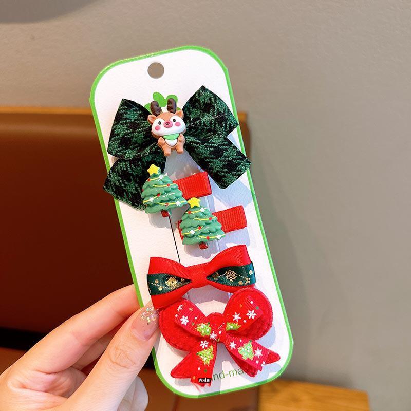 Kids Christmas Hair Clips: Cute Reindeer Santa Bows & Cartoon Duckbill Clips