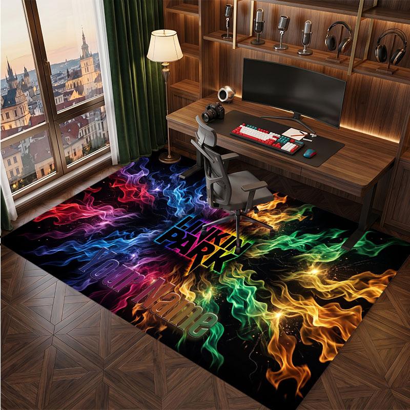 Linkin Park Personalized Crystal Velvet Carpet, Customized Name Text Soft Anti‑Slip Rug for Living Room Bedroom