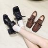 Autumn Women's Retro Square Head Shallow Mouth Casual Single Shoes Fashion Versatile Comfortable Lace Up Coarse Heel Pumps