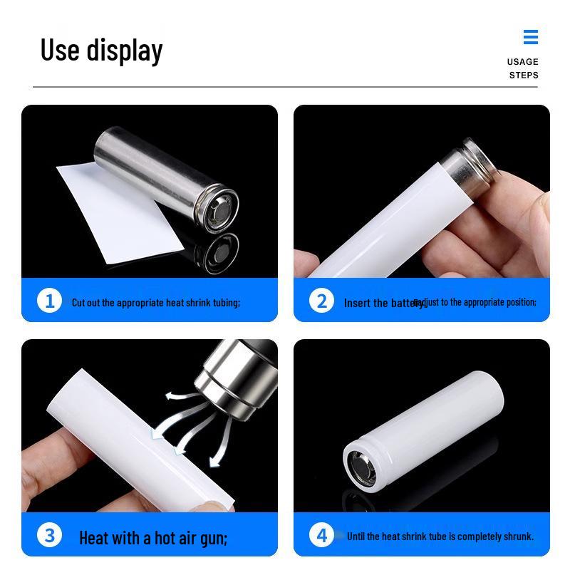 White PVC Heat Shrink Tubing for 18650 Battery Protection - Flame Retardant Insulating Sleeve