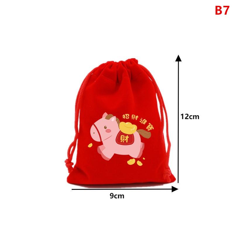 1 Stk. Rote Beutel Jahr des Pferdes Kordelzug Chinesisches Tierkreiszeichen Geschenkbeutel Süßigkeiten Snack Verpackungsbeutel China Neues Jahr Partygeschenke Dekoration