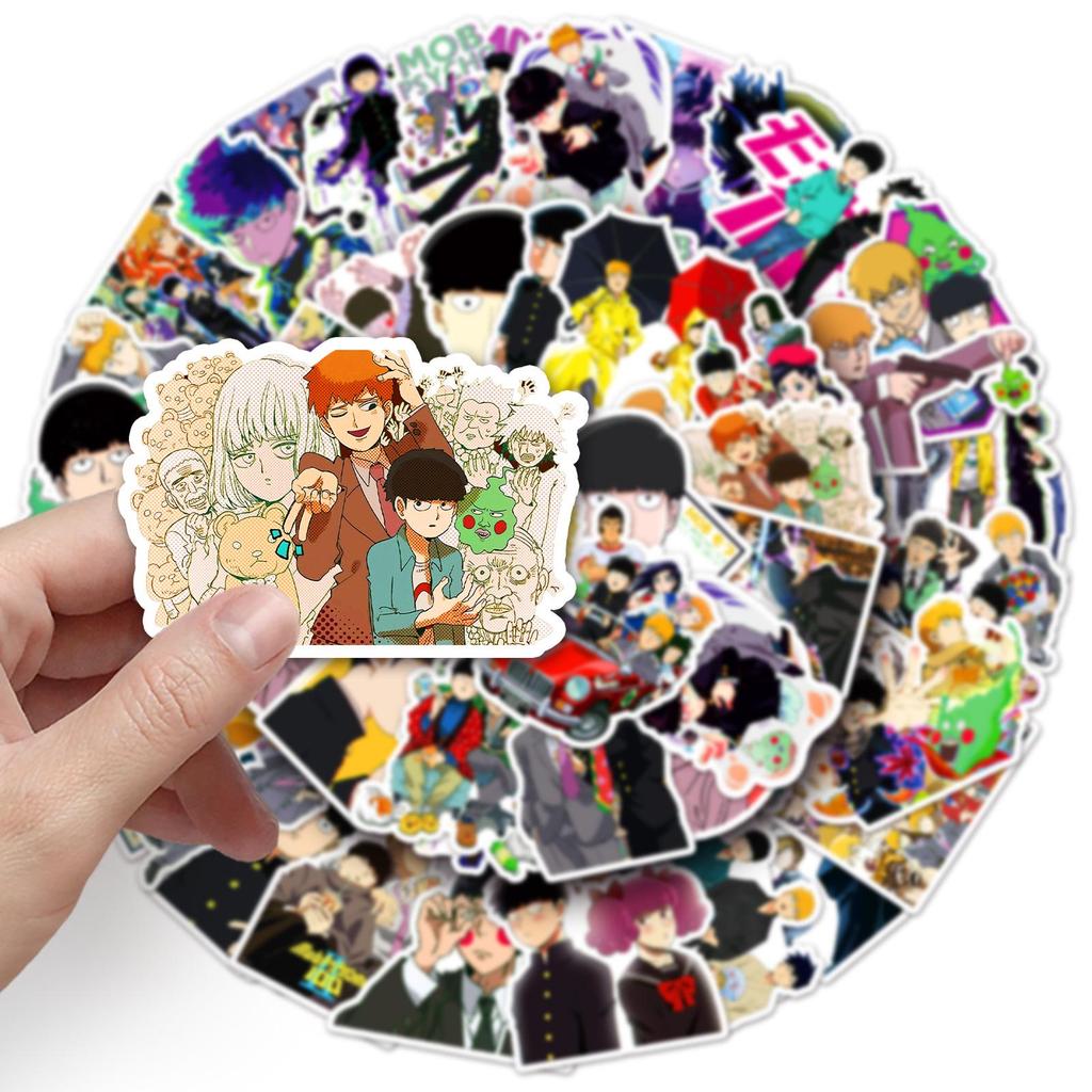 50 Japanese Anime Stickers: Mob Psycho 100 Shigeo Kageyama for Journal Decoration - Waterproof 2D Anime Merchandise.