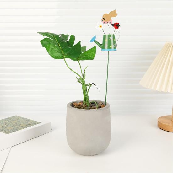 Metal Garden Stake Watering Pot Shape Bee Butterfly Cow Bunny Flowers
