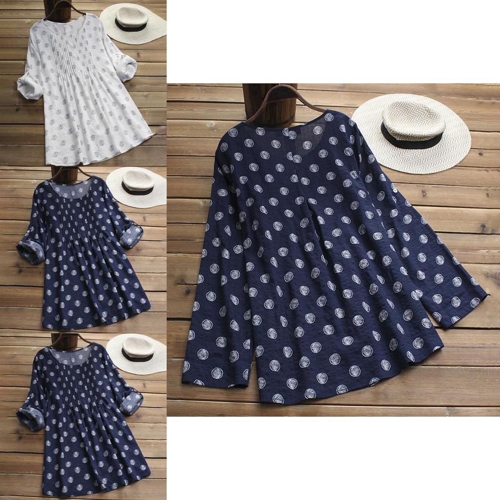 Plus Size Women Printed Dot T-shirt Dress Featuring Comfortable Long Sleeve Design