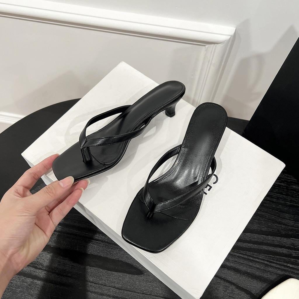 Schaffellversion~ Leder Kätzchen und Flip-Flops Damenmode Kneif-Hochheelslipper Dünnabsatz Französische Sandalen