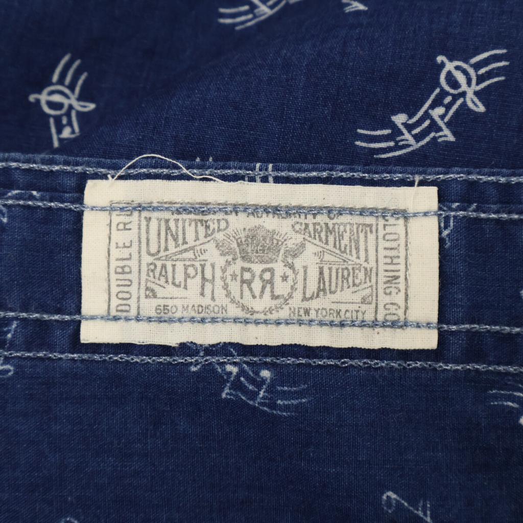 RRL Indigo Musical Note Pattern Cat Eye Button Long Sleeve Shirt Tops M NavyUsed