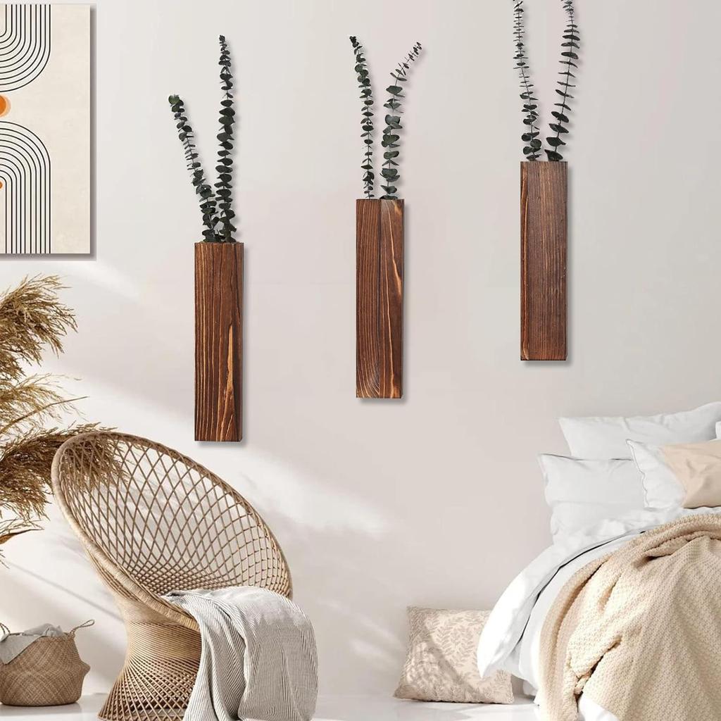 Wood Wall Planter Wall Decor for Artificial Flower Plants Wooden Plant Holders Wall Plant Pocket Vase Hanging for Living Room Be