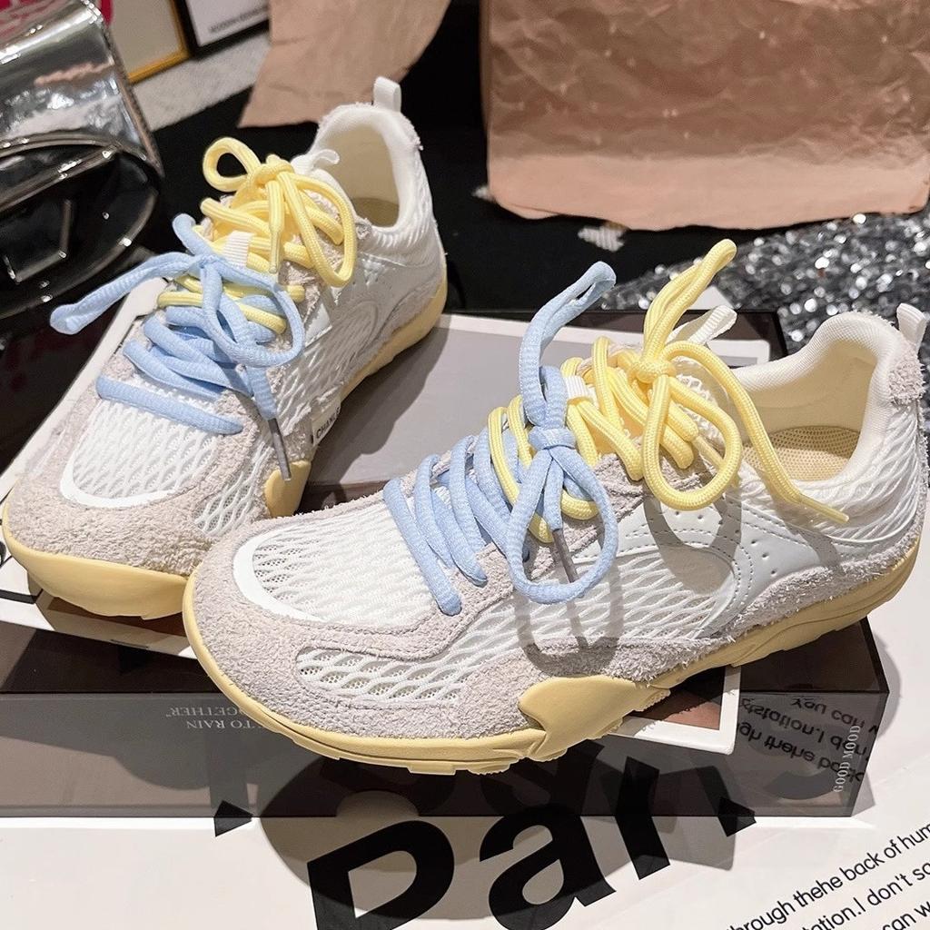 2025 new leather lace-up mesh breathable casual shoes German training shoes flat shoes versatile comfortable sports shoes women's shoes