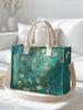 Apricot Print Corduroy Tote Bag with Multiple Pockets and Large Capacity for Art Enthusiasts Commuting Shoulder Bag