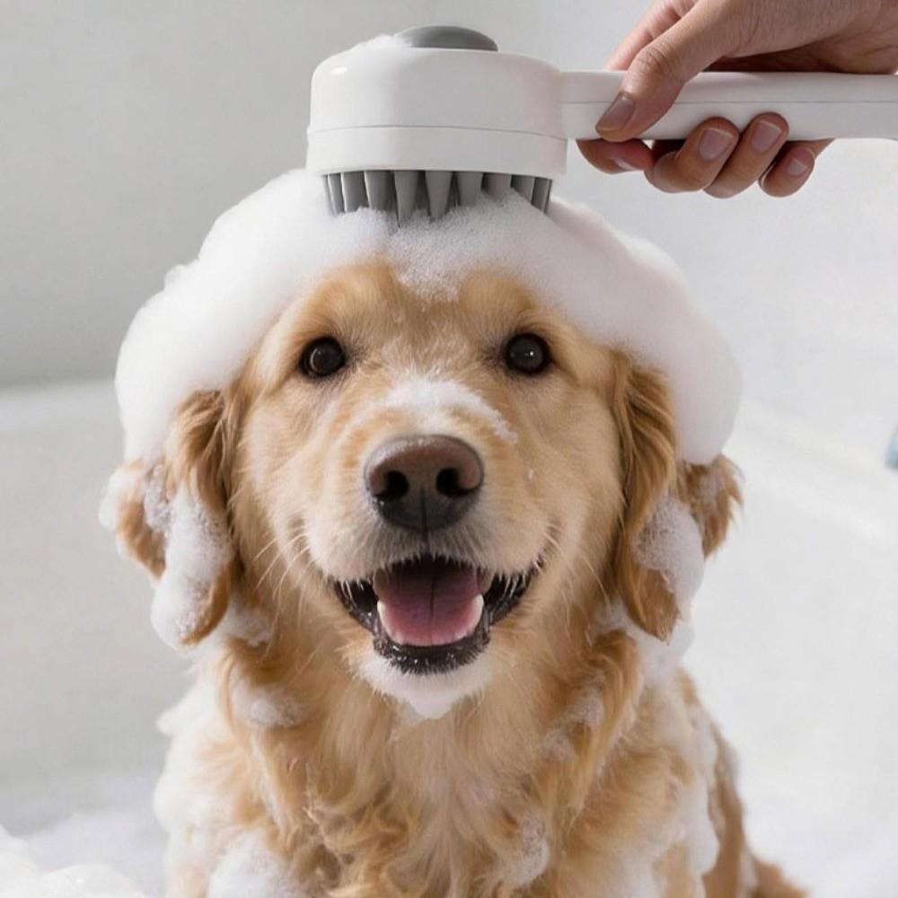 Silicone Soft Teeth Pet Hair Brush Remover Multi-functional Shampoo Dispenser Brush Cat Grooming