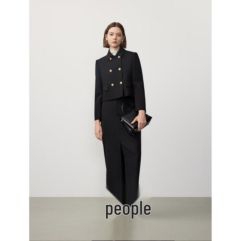 Langzi Wool Blend Retro Double-Breasted Short Jacket