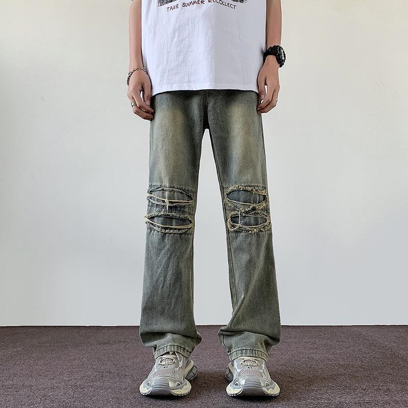 

Мужские прямые джинсы JYL Американский Хай-Стрит Сырой Край Нашивка Винтажные Узкие Деним M